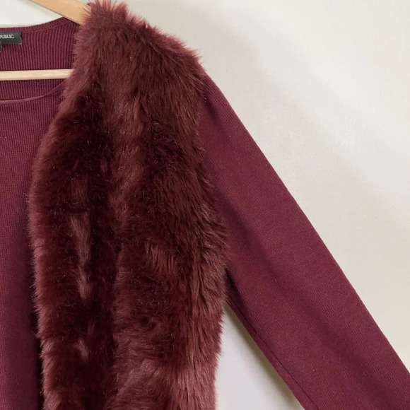 Banana Republic Faux Fur Burgundy Open Cardigan - Picture 8 of 16